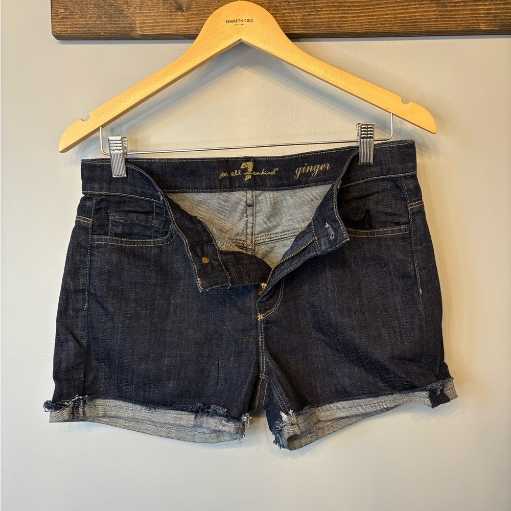 7 For All Mankind Dark Blue Cuffed Jean Shorts size 29 - Picture 5 of 10